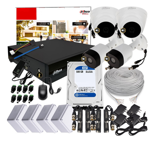 Cctv Seguridad Kit 4 Ch Dahua 1080p + 4 Cámaras Audio + 500g