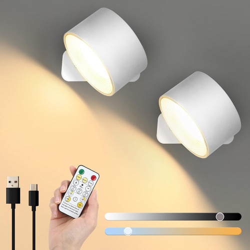 Apliques Led De Pared Recargables, 2 Unidades, 3 Brillos