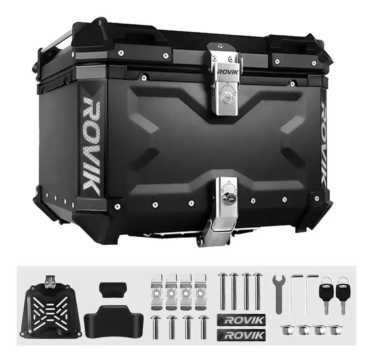 Baú Moto Top Case Traseiro 45 L + Base + Encosto Big Trail Cor Preto