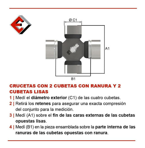 Imagen 2 de 5 de Cruceta Ø27 X 92 (lados Y Cubetas Desiguales) Chevrolet C10