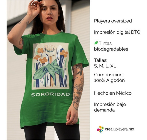 Imagen 3 de 3 de Playera Sororidad Oversized Frases Feministas