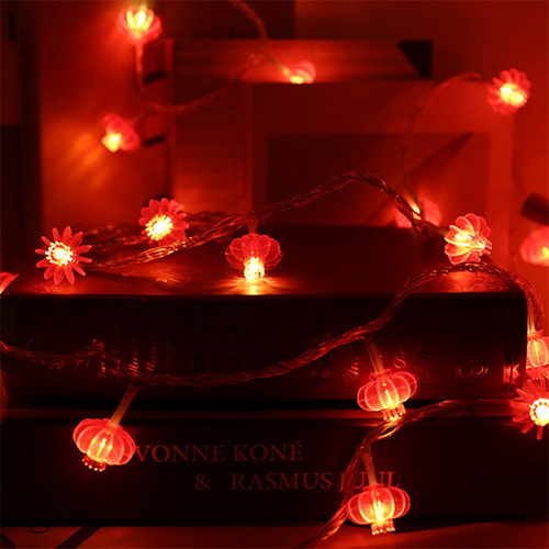 Cadena De Faroles Chinos Rojos Con Cuentas Led Impermeables