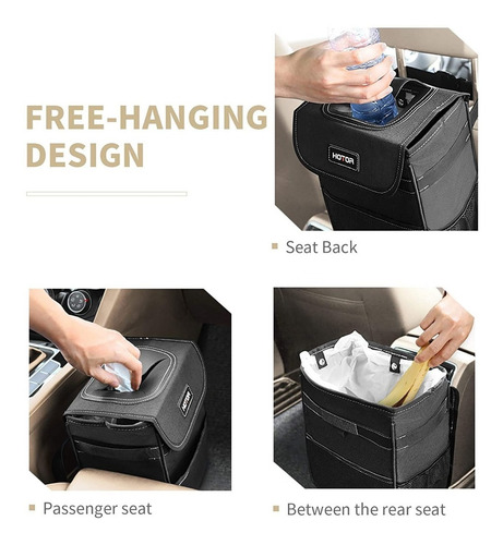 Imagen 4 de 7 de Hotor Papelera Para Coche Con Tapa Y Bolsillos De Almacena