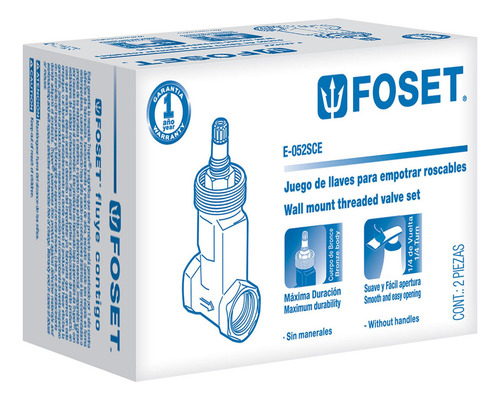 Juego 2 Llaves Empotrar Roscables Cerámico De Foset 49601