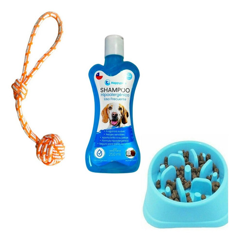 Kit Para Perro Shampoo Hipoalergenico+juguete Soga+comedero