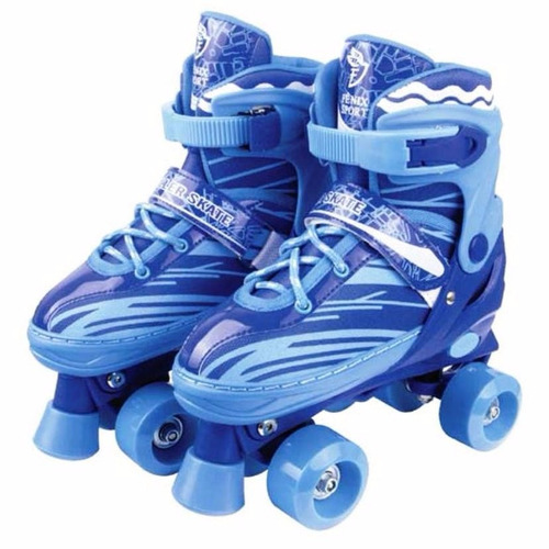 Patins Roller Skate 4 Rodas Ajustável Tam 35 A 38 Azul Fênix