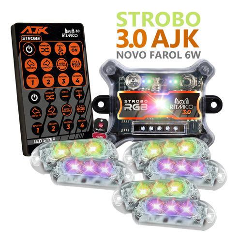 Novo Strobo Ajk 6 Faróis 6w Mais Forte Rgb Lançamento