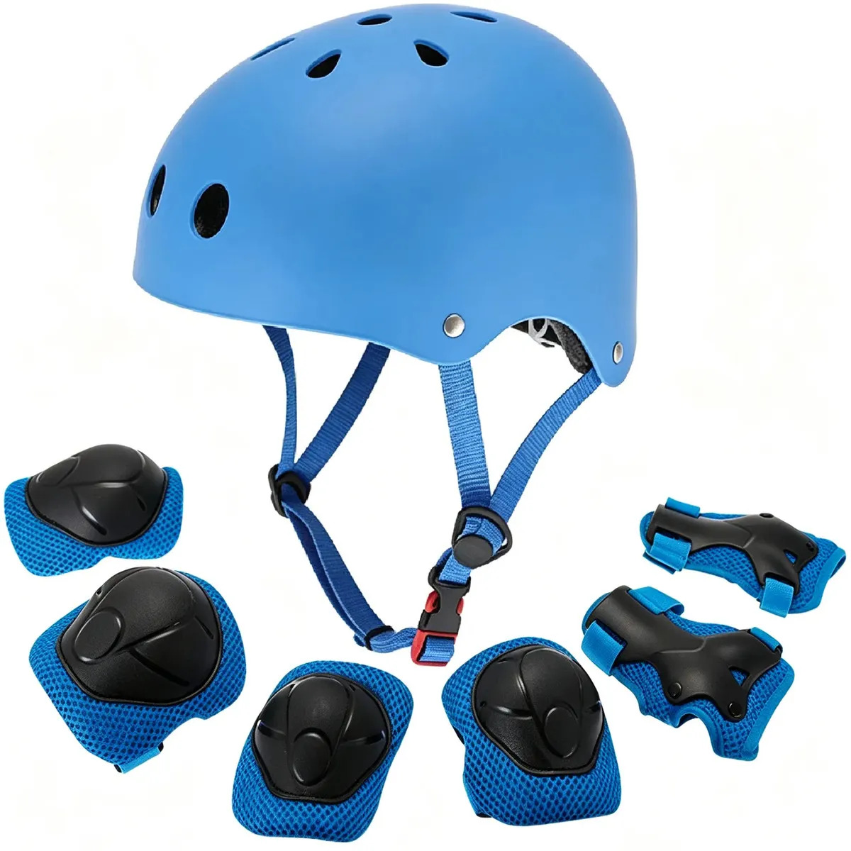 Set de protección CHOTUNE para niños: casco ajustable, rodilleras, coderas y muñequeras, color azul. Ideal para patinaje, bicicleta y monopatín.