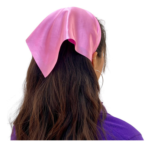 Mascada Color Solido Satinado Mujer Para Cabeza Mediano Rosa Claro Liso Mediana