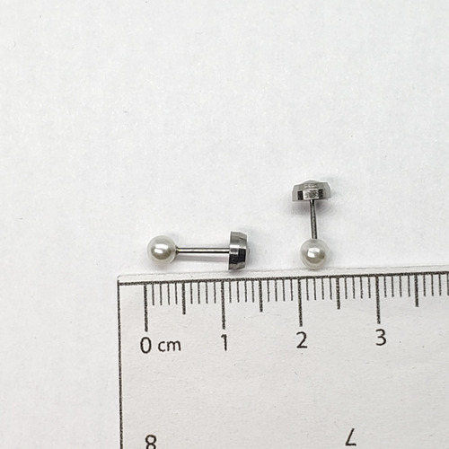 Imagen 3 de 4 de Aros Acero Quirurgico Abridores Bolita Perla Blanca 3,5 Mm