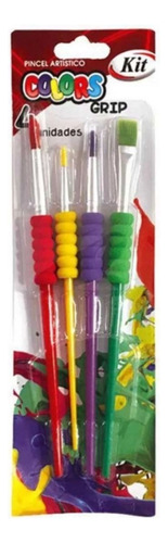 Kit 4 Pincel Artistico Escola Colors Grip Soft Toque Macio