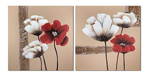Wieco Art Flores Rojas Y Blancas Impresiones En Lienzo Arte 