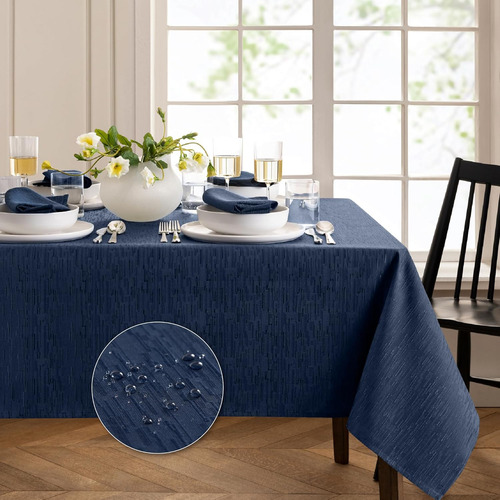 Mantel Rectangular Azul Marino Resistente Al Agua 152 X 259