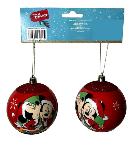 02 Bolas Enfeite Árvore Natal Minnie Mickey Original Disney