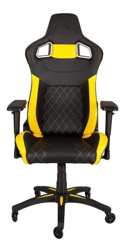 Silla de escritorio Corsair T1 Race gamer ergonómica  negra y amarilla con tapizado de cuero sintético