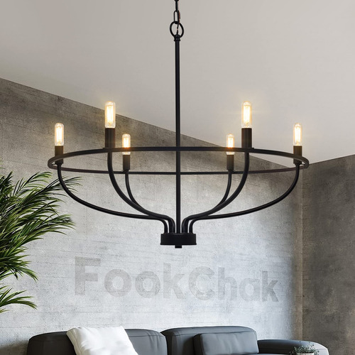 Candelabro Industrial 6 Luz Color Negro Para Comedor Sala