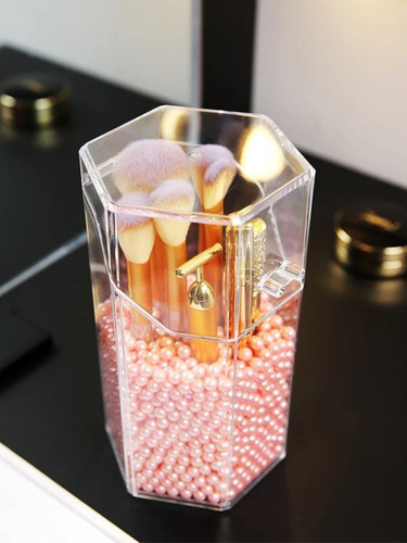 Contenedor Organizador De Brochas Maquillaje Hexagonal Rosa