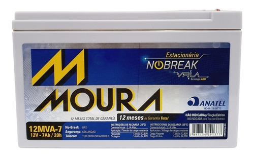 Imagem 4 de 4 de Bateria Estacionaria Moura 12v 7ah Para Nobreak Alarme Cerca