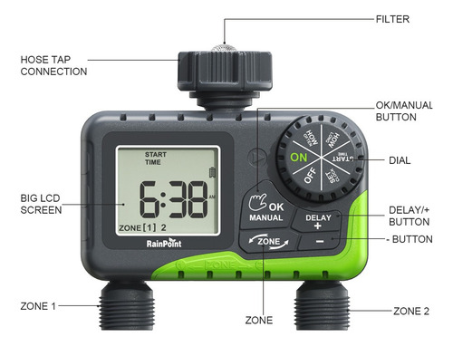 Programador Riego Automatico Controlador Digital 2 Zonas