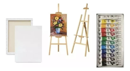 Pack De 2 Bastidor, Atril 120cm Y 12 Pinturas