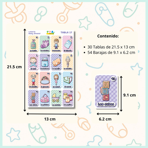 Lotería Impresa Baby Shower - Unisex - 30 Tablas Y Barajas