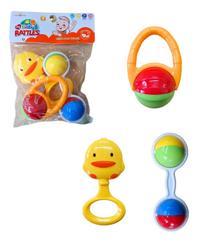 Set Juego 3 Sonajeros Multicolor 13 Cm En Bolsa