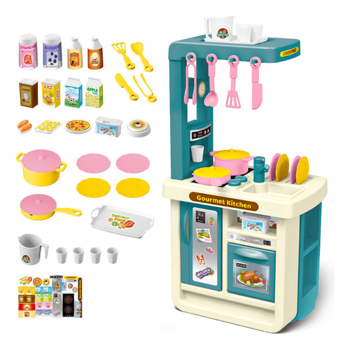 Mini Juego De Cocina De Juguete Educativo Con Platos Comida Color Azul