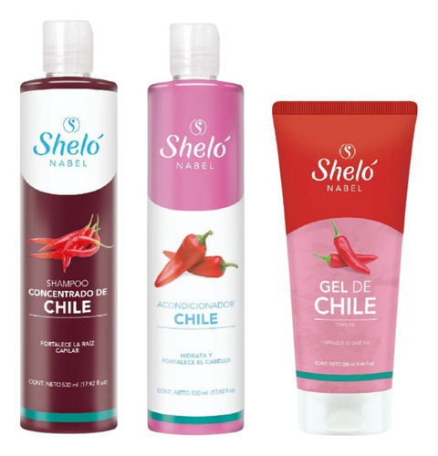Shampoo Concentrado Chile + Acondicionador Y Gel Chile Shelo