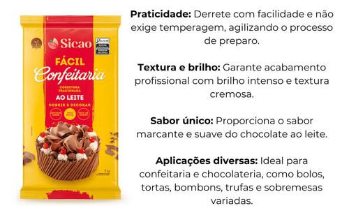 Cobertura Chocolate Ao Leite Facil Sicao Barra C/ 5 Kg