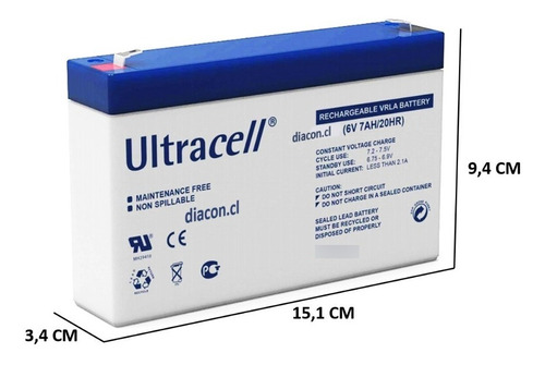 Batería Recargable 6v 7ah Ultracell Diacon 