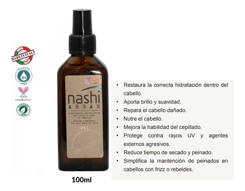 Original Aceite Argan Hidratante Nashi 100ml Cuidado Capilar