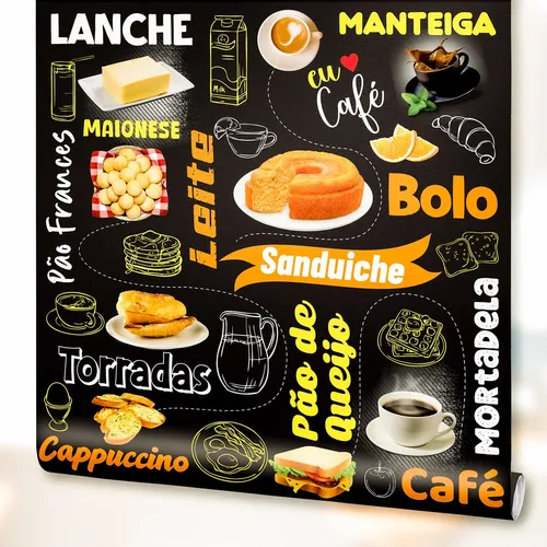 comprar Papel Adesivo Padaria Café Sanduiche Cappuccino Bolo 1,5m