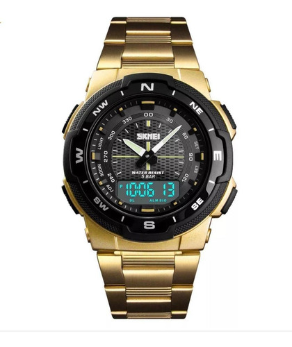 Relogio Skmei Masculino 1370 Dourado Digital Analogico