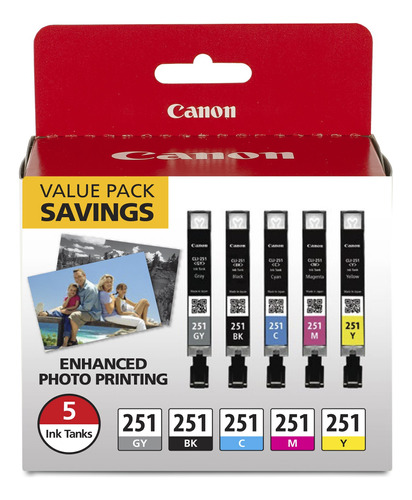 Canon Cli-251 Bk/c/m/y/gy Paquete De 5 Colores Compatible C.