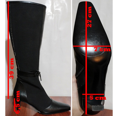 Botas Caña Alta De Cabritilla Y Tela T37 Taco Fino - Tosone