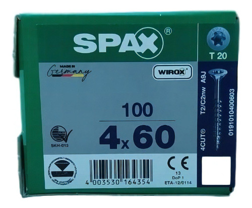 Tornillo Spax Universal 4 X 60 Media Cuerda Caja 100 Piezas