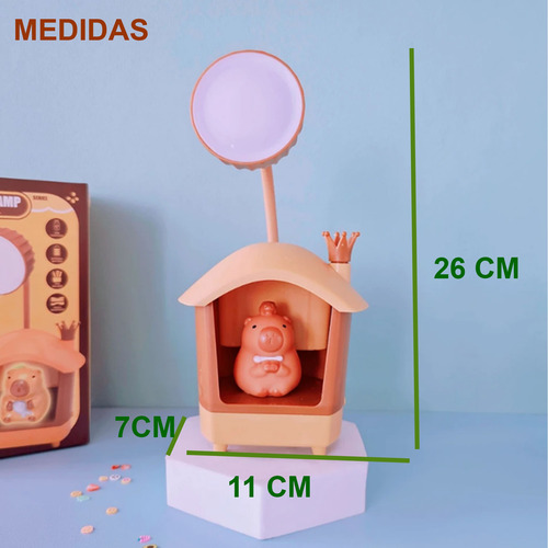 Lámpara Velador Con Portalápiz Luz De Noche Recargable Usb Capibara Casa