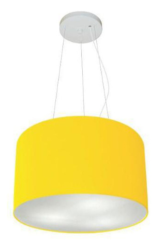 Lustre Pendente Cilíndrico Md-4009 Cúpula em Tecido 40x21cm Amarelo - Bivolt