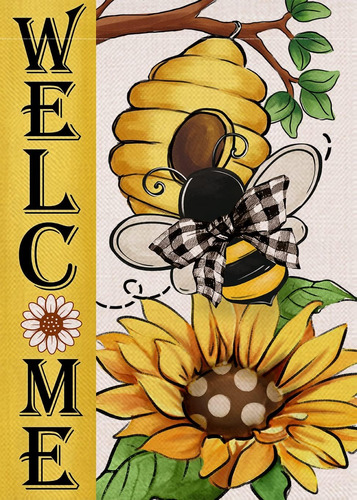 Covido Bienvenido Verano Abeja Girasol Bandera Decorativa De