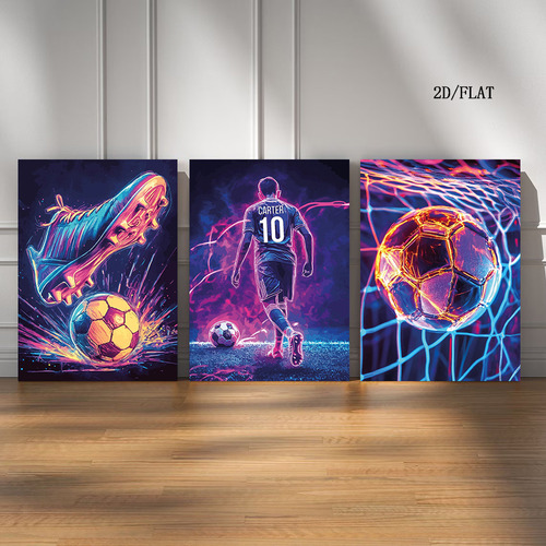 Póster De Fútbol De Neón De 3 Piezas Para Niños, Lienzo, Dec