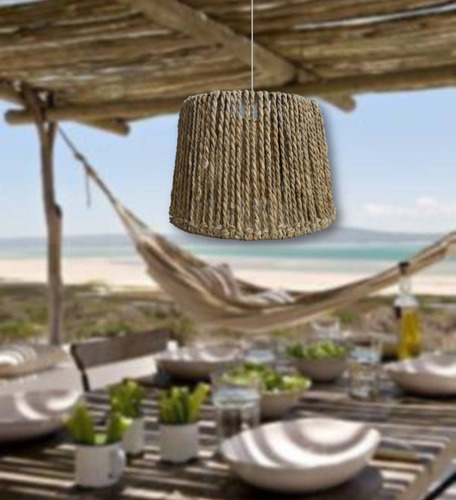 Lámpara De Hierro Y Fibra Natural Rustica Ideal Barbacoa