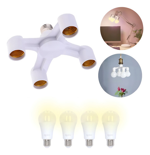 Soquet Adaptador Con 4 Focos 15w E27 Luz Blanca O Amarilla