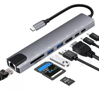 Adaptador Usb Tipo C 8 En 1 Hdmi Con Ethernet Hub