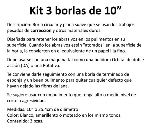 Kit 3 Borlas De 10 Pulgadas Para Pulir