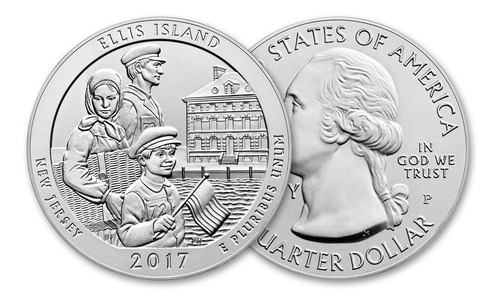 2017 Atb Ellis Island 25c Quarter Dolar Ms 5 Onza Plata Gem