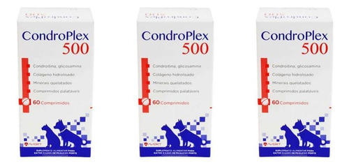 Combo 3 Unidades Condroplex 500 60 Comp Cães E Gatos - Avert