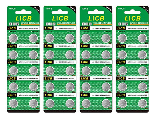 Licb Paquete De 40 Pilas De Botón Alcalinas Lr Ag10 De 1,5.