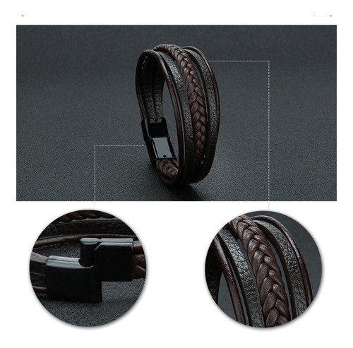 Imagen 2 de 6 de Pulsera De Cuero Trenzado Imantado