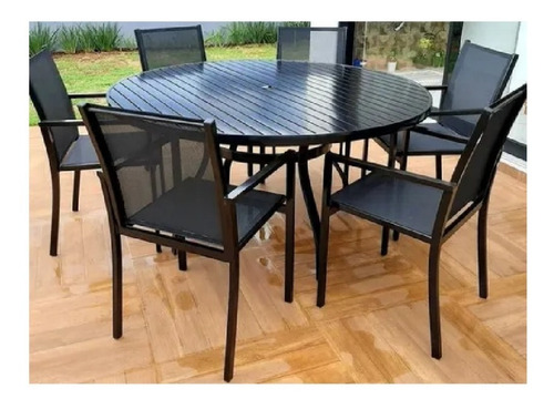 Imagem 1 de 5 de Conjunto Area Externa Mesa Para Jardim 6 Cadeiras Aluminio