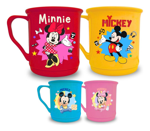 2 Canecas De Plástico Infantil Temática Mickey & Minnie Cor Kids